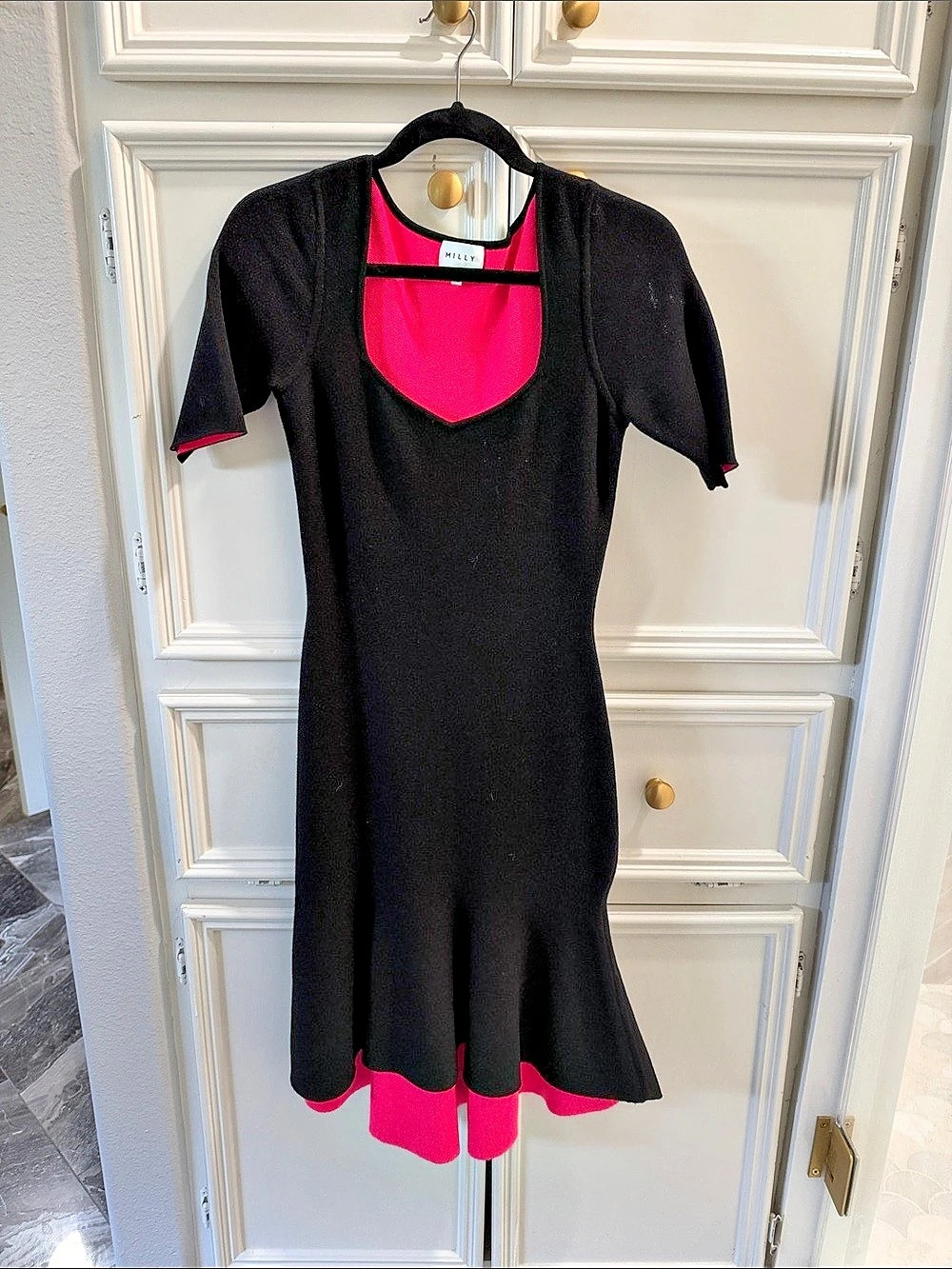Milly Black & Pink Layered Midi Dress
